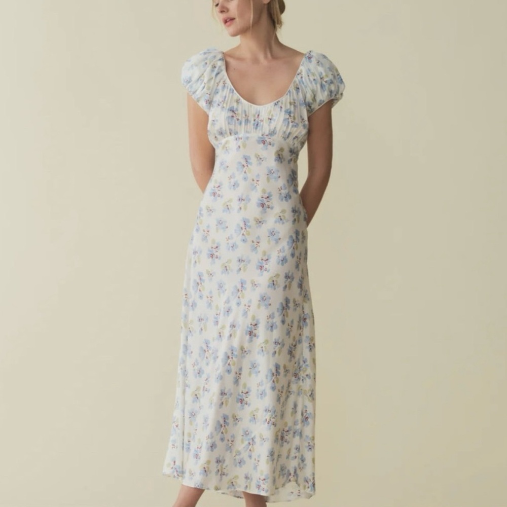 NWT Doen Florencia Blue Floral Midi Dress